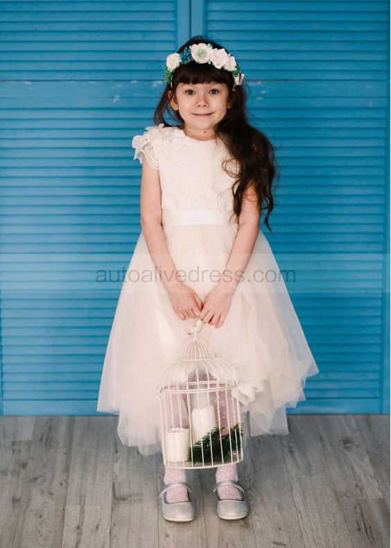 Ivory Lace Tulle High Low Flower Girl Dress